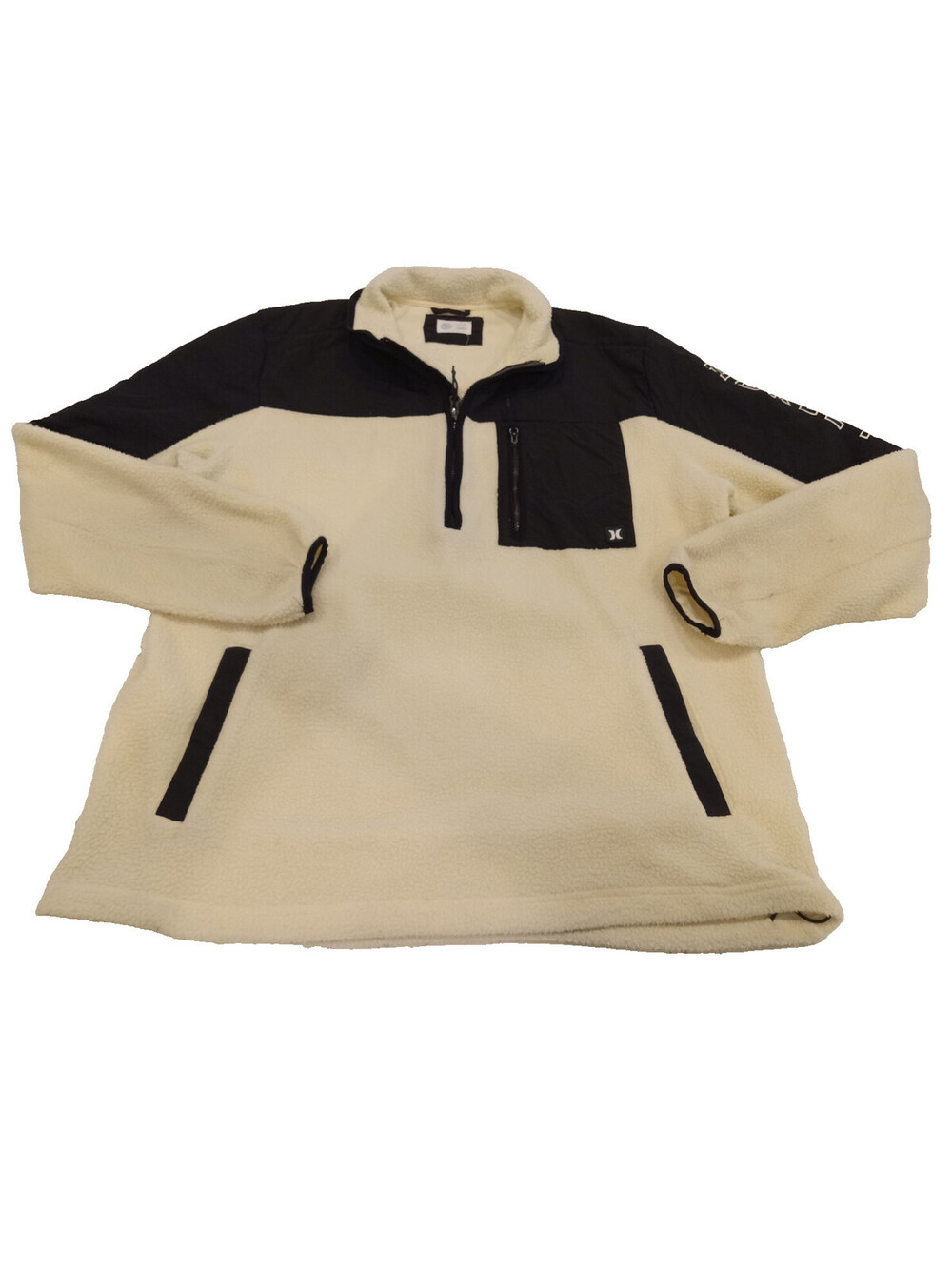 Hurley Quarter Zip Sherpa Pullover Mens Large Cream Black Fleece Jacket L